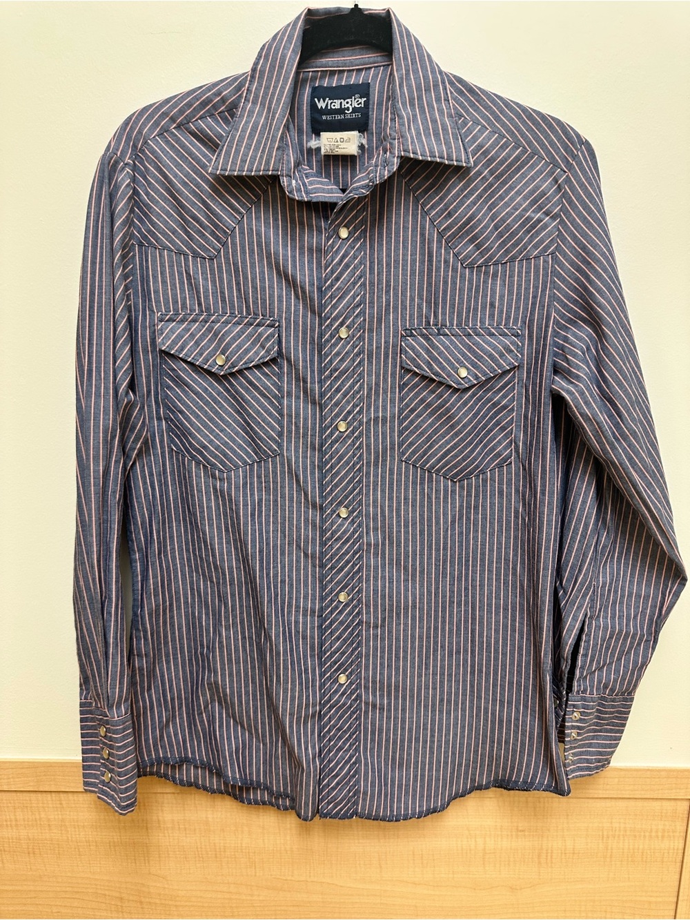 Wrangler Blue Shirt with White & Red Pinstripes
